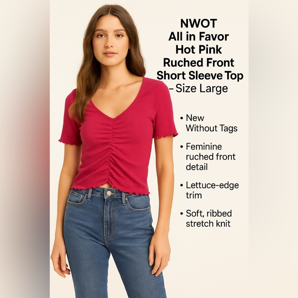 NWOT All in Favor Hot Pink Ruched Top size Large